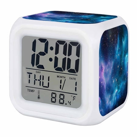 Starry Sky Digital Alarm Clock for Bedrooms,Smart LED Alarm Clock with 7 Color Changing Night Light,Modern Rustic Blue Purple Ombre Star Night Silent Wake Up Clocks for Sleep Study Cooking 3.2x3.2