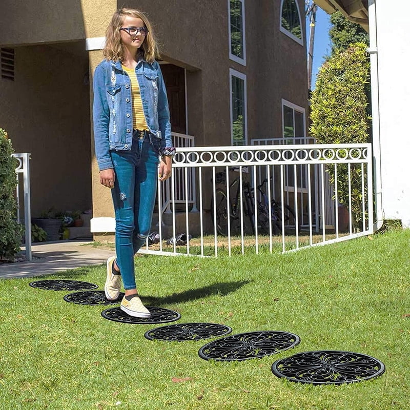 A1 Home Collections Multi Functional-Garden Stepping Stone Mat Round, Natural Rubber Heavy-Duty Beautiful Hand Finished Design 12"X12" Set of 4, Classic Paisley Black