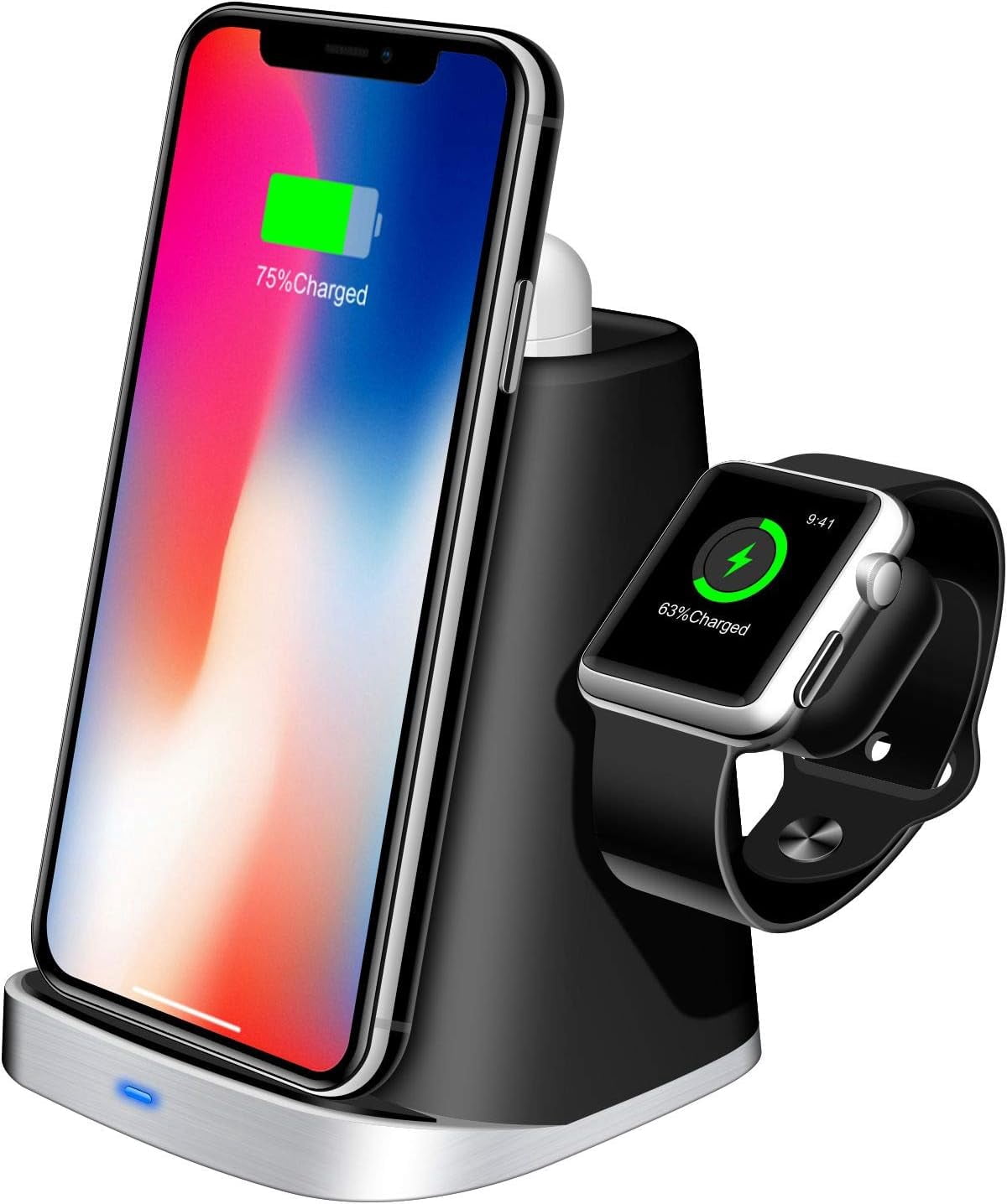 Thunderb 3 in 1 Wireless Charger Station for iPhone, Apple Watch, and Airpods 1 & 2 (Black)