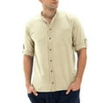 thumbnail image 1 of PENGXIANG Mens Linen Cotton Button Down Long Sleeve Turn-down Collar Beach Shirt, 1 of 6