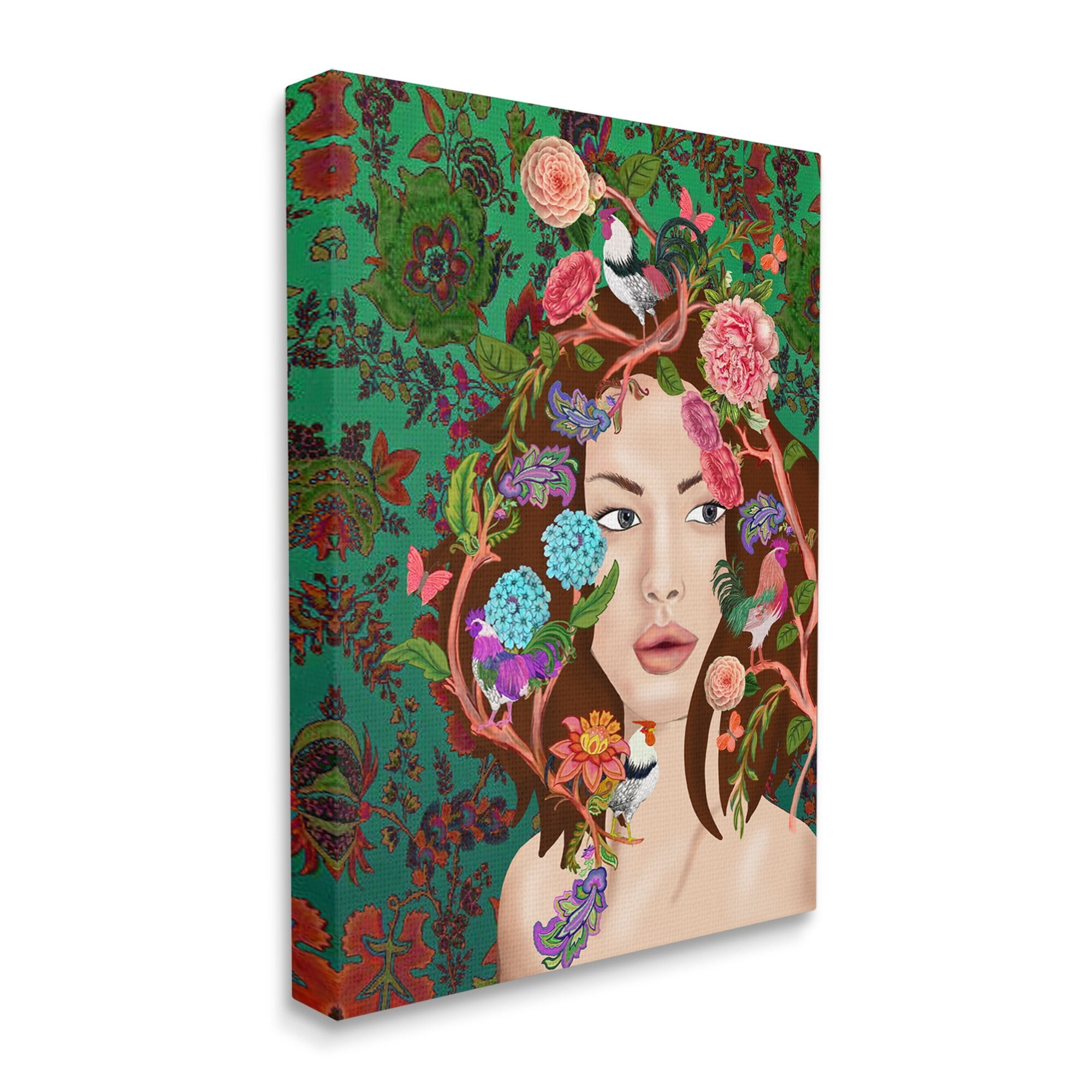 Stupell Industries Boho Woman Green Floral Paisley Pattern Abstract Flowers, 36 x 48,Design by Sangita Bachelet