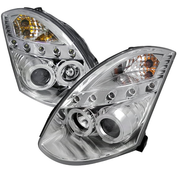Dual Halo Projector Headlights (Chrome Housing/Clear Lens) Made for and Compatible with 2003-2007 Infiniti G35 Coupe