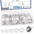 thumbnail image 1 of shiyou-320PCS Silver Pop Rivet washers Assortment kit for Pop Rivets Diameter 1/8",5/32",3/16" 304 Stainless Steel pop Rivet Washer Aluminum pop Rivet washers Blind Rivet Washer, 1 of 4