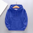 thumbnail image 4 of KPOPLK Kids Boy Solid Hoodie Fall Sweatershirt Long Sleeve Pullover Tops 2-10 Years Winter Thermal Clothes with Kangaroo Pocket Blue Size 3-4 Years, 4 of 4