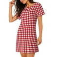 thumbnail image 2 of Gukieu Red Checkboard Print Women's Nightgown, A-line Round Neck Short-sleeved Nightgown Pajamas Home Wear Suitable for Home and Outing, 2 of 6