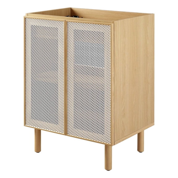 Vanity Cabinet (Sink not included), Brown Oak, Metal, Mid Century Hotel Bedroom Bathroom, Modern Contemporary HB36538