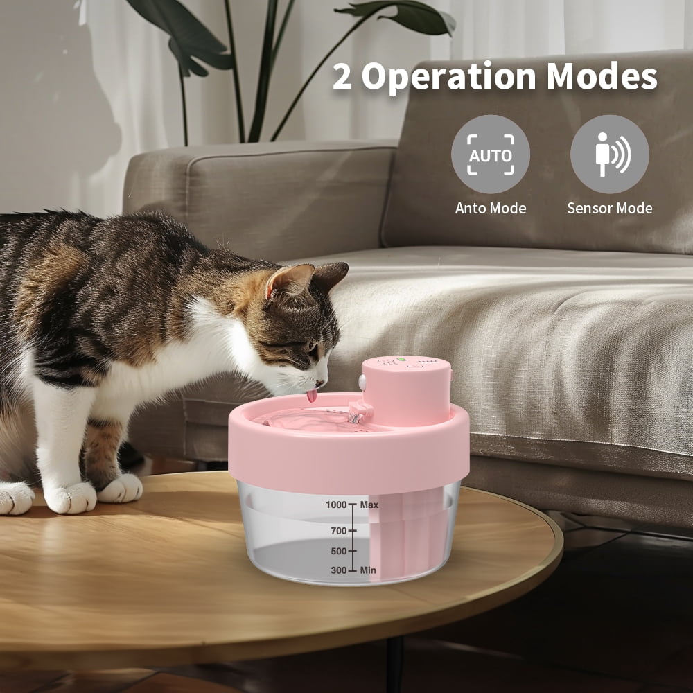 Charkool Cat Water Fountain,Rechargeable Automatic Pet Fountain, Sensitive Sensor Cat & Dog Water Dispenser,Pink