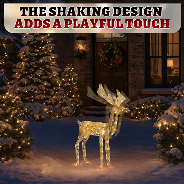 Alvantor 3.75 ft Motorized Reindeer with Shaking Head and 120 Warm White LED Lights, Indoor and Outdoor Christmas Decorations