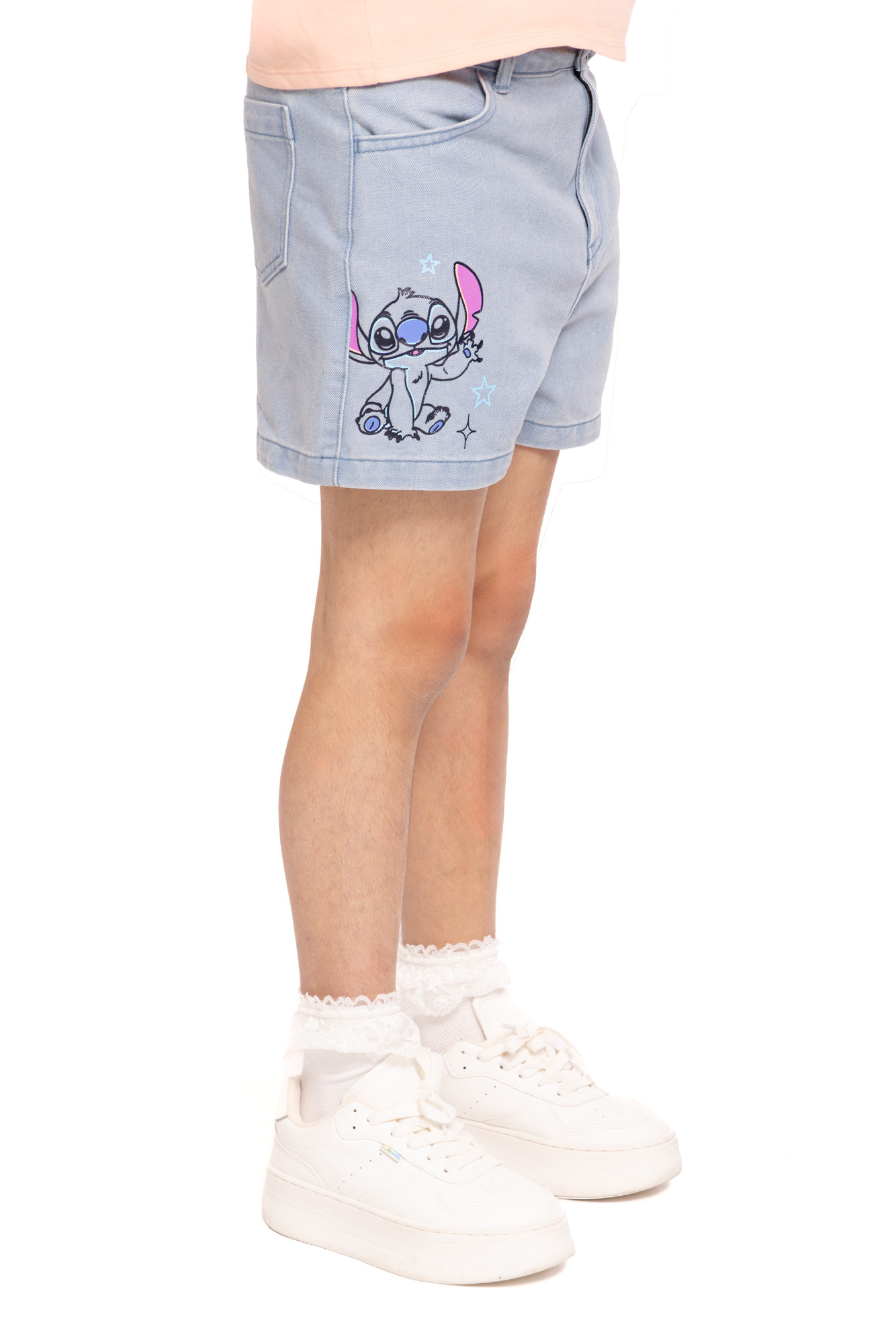 Stitch Girls Graphic Print Denim Shorts, Sizes 4-16