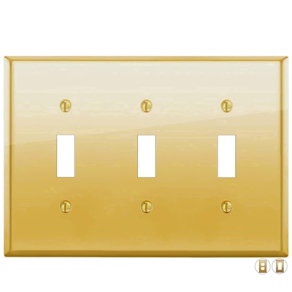 Rio Salto BRASS Signature Collection Polished Gold Midsize Triple Toggle Light Switch Metal Wall Plate 3-Gang Wallplate Cover Wallplate Togle Switch Covers 3 Gang Midsize 1-Pack