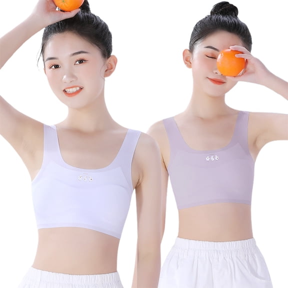 YAYUBA Bra for Girls 10-12,Girls Training Bras for Girls 8-14 Comfortable Bra with Soft Removable Padding Seamless Bras 2 Pack