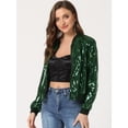 thumbnail image 2 of Disfraz de navidad Allegra K chaqueta de Bombardero de lentejuelas con Cremallera Y Manga Larga Recortada verde Oscuro L, 2 of 6