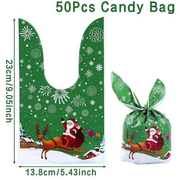 Bolsas de dulces de Navidad con orejas de conejo, 50 piezas, cartón de plástico, Papá Noel, muñeco de nieve, galletas de Navidad, suministros de embalaje