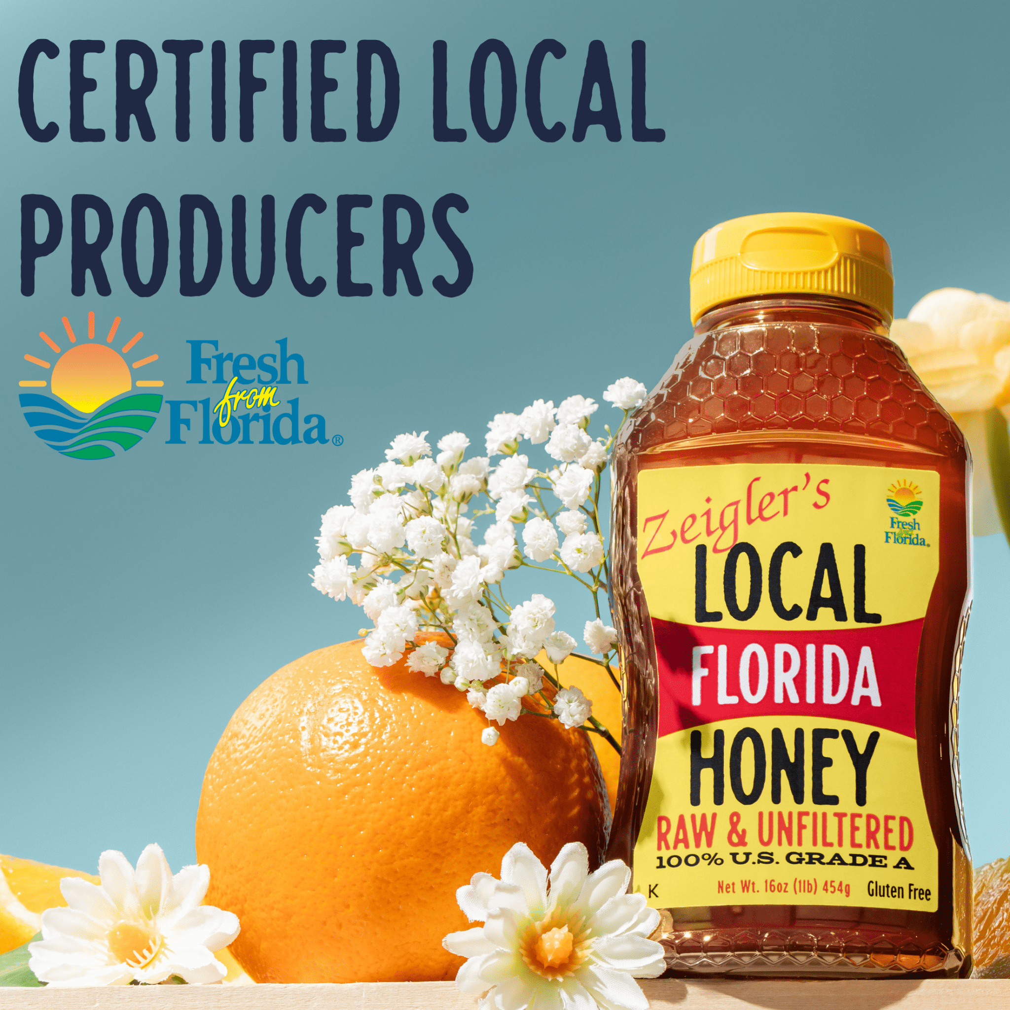 Zeigler's Florida Honey 16oz Local, Raw, Unfiltered, Squeeze Bottle