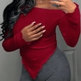 thumbnail image 4 of Sijiajgjfu Womens Ribbed Knit Tops Long Sleeve Off Shoulder T-Shirt Tight Asymmetrical Hem Going Out Tops Y2K Trendy Tee Shirts today's lightning deals Red L, 4 of 6