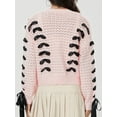 thumbnail image 3 of Gupgi Women Knit Cardigan Long Sleeve V-Neck Ribbon Tie Up Bow Crop Sweaters Pullover Button Down Jumper Top, 3 of 9