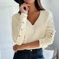 thumbnail image 2 of Fesfesfes Ladies V-Neck Sweater for Women Button Long Sleeve Temperament Solid Color Knit Tops Sweater Sale or Clearance, 2 of 9