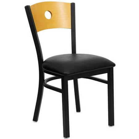 Circle Back Chairs - Set of 2, Black Metal / Natural Wood / Black Vinyl Seat
