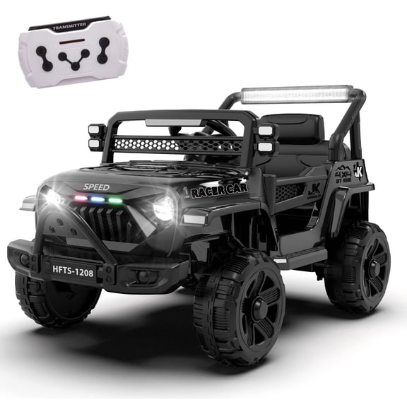 12V Ride on Car with Parent Remote Control, Battery Powered Electric Vehicle with Wider Seat, LED Lights, Openable Doors, MP3 Player, Smooth Start, 3 Speeds - Black