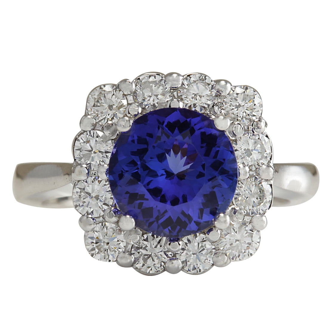 3.60CTW Natural Blue Tanzanite And Diamond Ring 14K Solid White Gold by