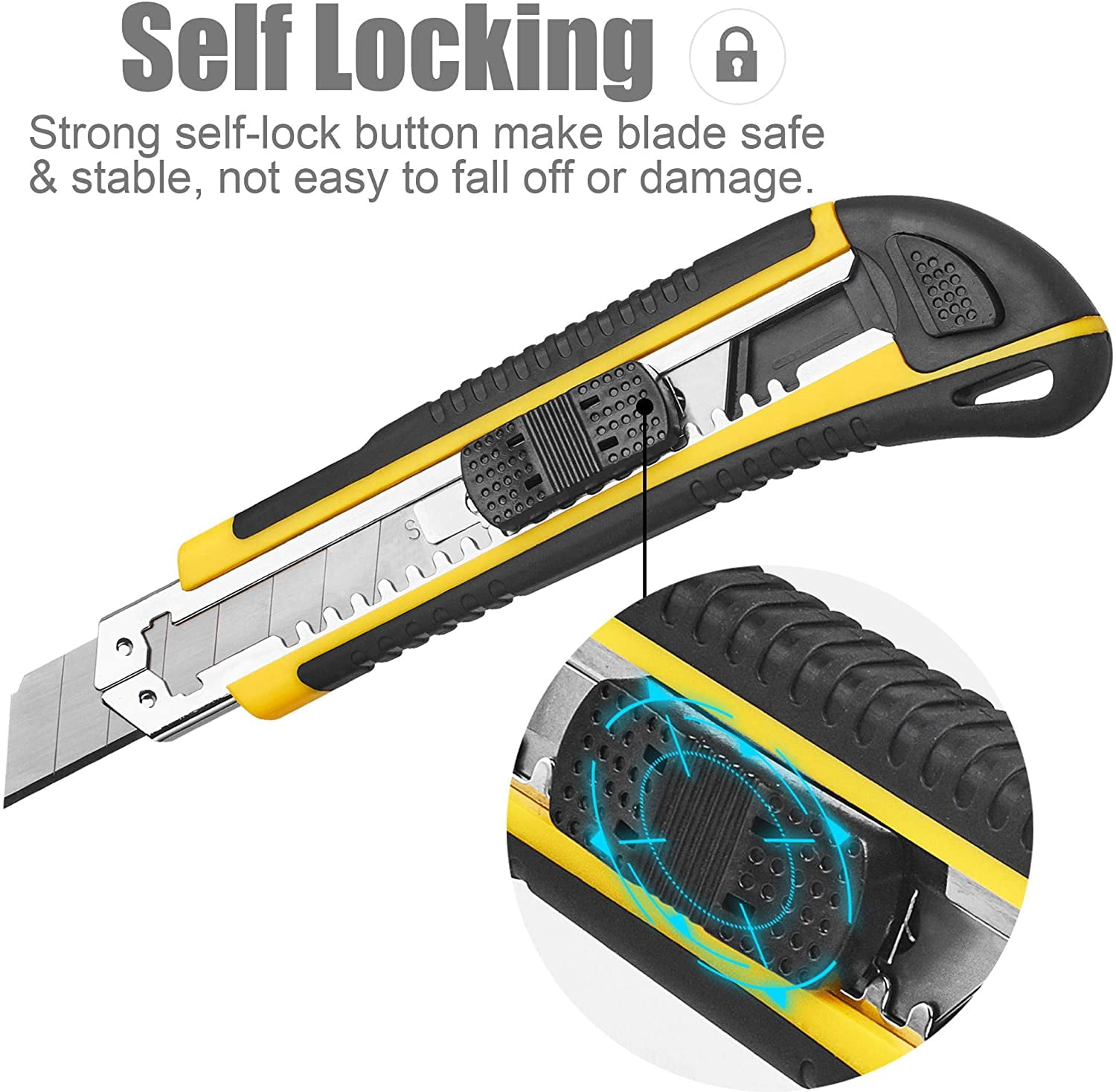Utility Knife Box Cutter Retractable Self Loading Heavy Duty Snap Off Quick Change Extra Blades(3PCS) TPR+PP Handle Cutting Cardboard Boxes or DIY 3Pack