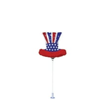 PMU Patriotic 4th of July Pre-inflated Star Top Hat Balloon 10 Inch Mylar-Foil Balloon with Stick (3/pkg)Pkg/1