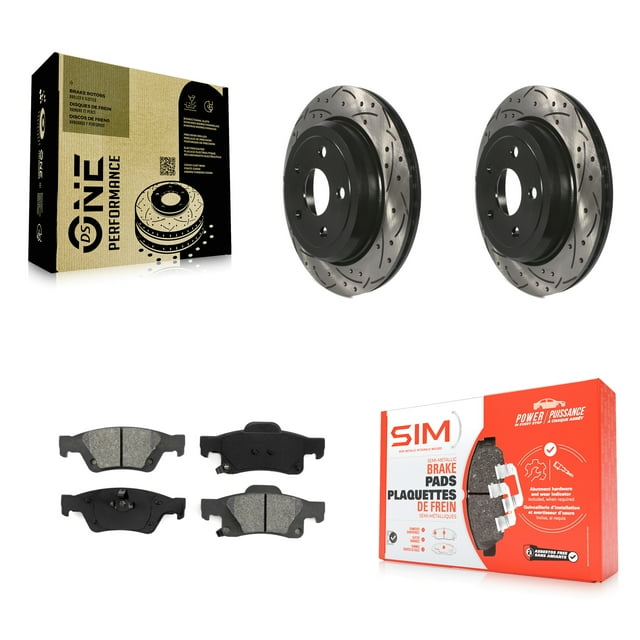 Transit Auto Rear Coated Drilled Slotted Disc Brake Rotors and Semi-Metallic Pads Kit for Car Jeep Grand Cherokee Dodge Durango WK KDS-100430