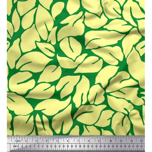Soimoi Green Cotton Poplin Fabric Basil Leaves Printed Fabric 1 Yard 42 Inch Wide