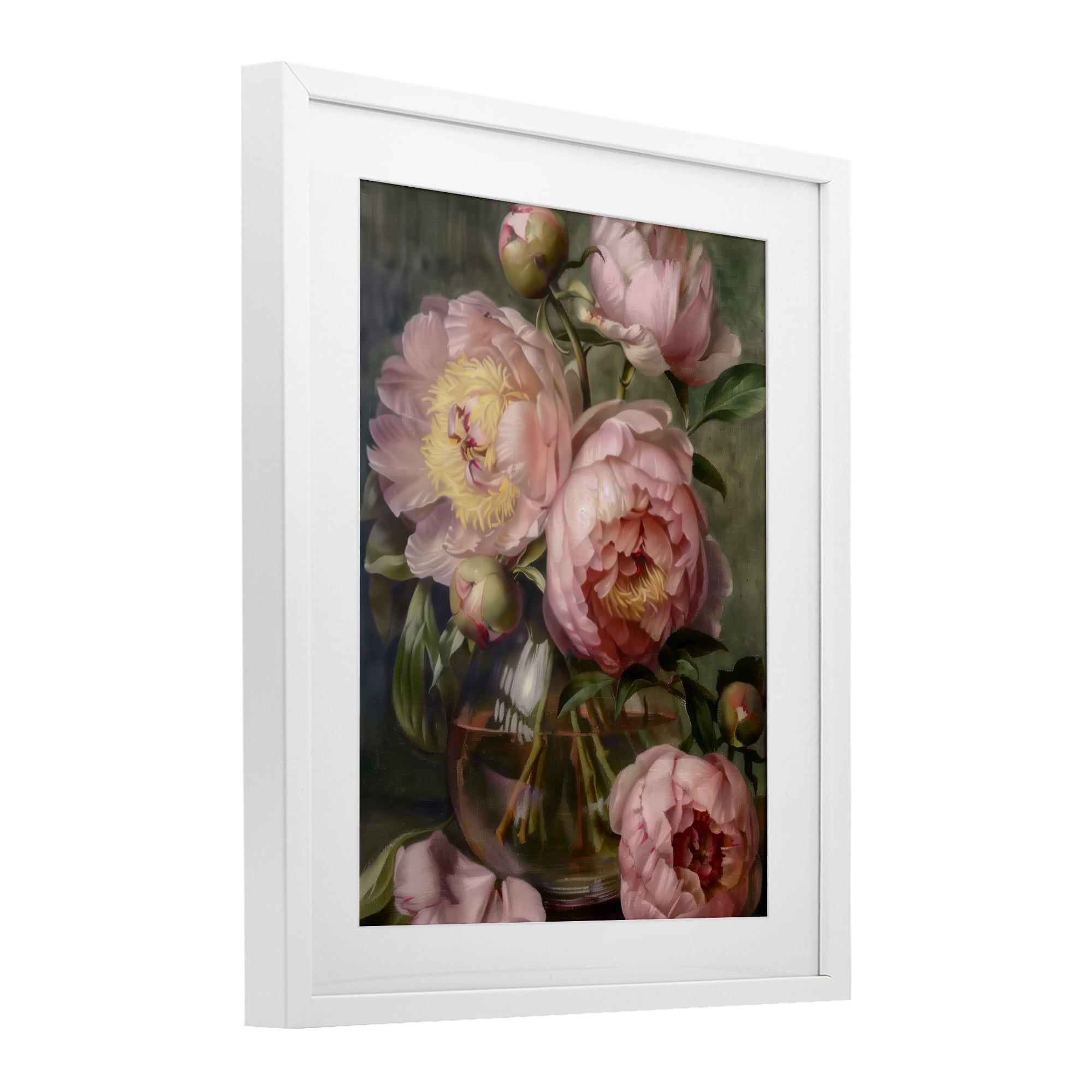 Stupell Industries Pink Peonies in Glass Vase White Framed Print Under Glass, design by LSR Design Studio