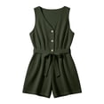 thumbnail image 5 of Yteetum Jumpsuits for Women Summer Sleeveless V Neck Cotton Button Waist Tie Rompers Womens Casual Solid Loose Lightweight Comfy Beach Travel Vacation Overalls, 5 of 8