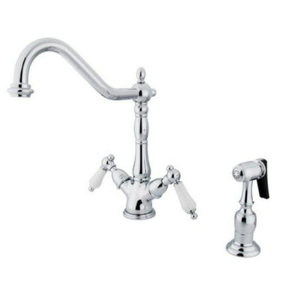 Kingston Brass Heritage Double Handle Kitchen Faucet With Side Sprayer, KS1231PL