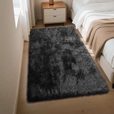 Fluffy Rug Shaggy Area Rug Black 3x5 Area Rugs for Bedroom Small Bedside Rug Soft Fluffy Shaggy Entryway Throw Rugs for Living Room Bedroom Kids Room Home Decor