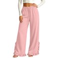 thumbnail image 5 of Vynhevius Women Solid Pants Wide‑Leg Elastic Drawstring Waist Pockets Loose Fit Casual Long Trousers, 5 of 6