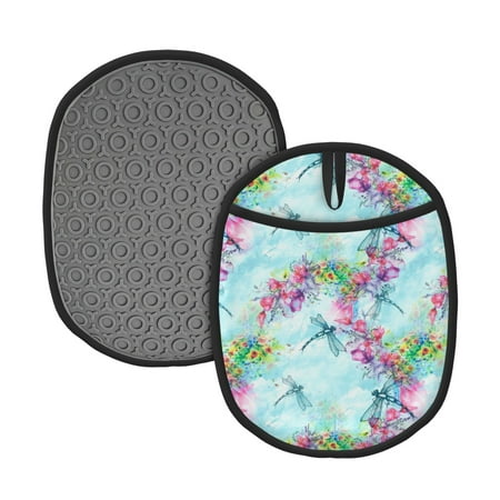 

Matuu Dragonfly Floral for Non Slip Pot Holder for Kitchen Baking and Cooking Silicone Pot Mat Mitten With Hanging Loop Heat Resistant 7.5 x 9.4 Inches