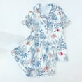 thumbnail image 2 of Wang6 Pajamas Sets for Womens with Shorts Soft Pjs Loungewear Sets 2 Pieces Short Sleeve V Neck Button Shirts Shorts Floral Printed Sleepwear Set Light Blue XL, 2 of 5