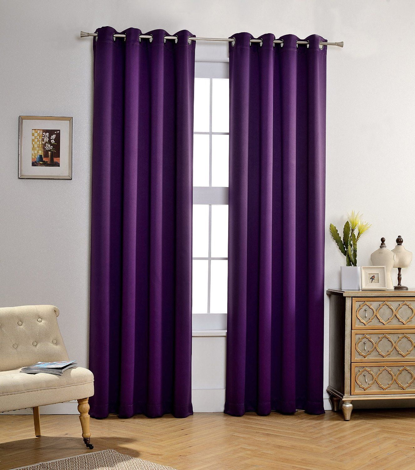 Angel Solid Grommet Blackout Panel Curtain Thermal - 63 Inch - Purple