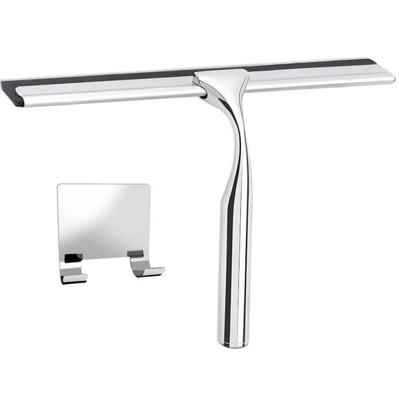 ACDANC 10 Inch Shower Squeegee for Shower Glass,All-Purpose Stainless Steel Squeegee with Adhesive Hangers,for Shower Doors,Car Glass,Mirror and Window,Silver