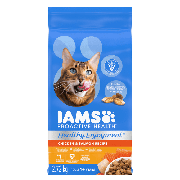 IAMS PROACTIVE HEALTH HEALTHY ENJOYMENT Adult Dry Cat Food Chicken & Salmon Recipe, 2.72kg Bag