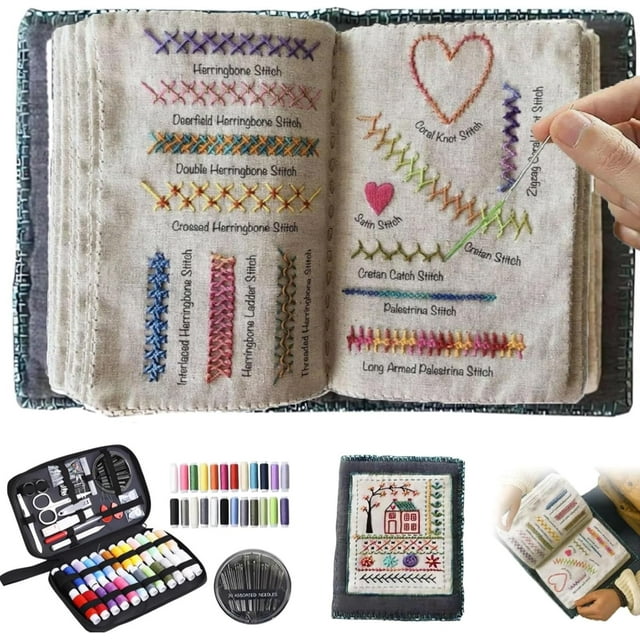Upgrade Embroidery Stitch Book Kit,Portable All Scenario Embroom Book,Comes with a Complete Toolkit and Instructional Tutorial, Perfect for Beginners and Craft Lovers