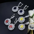 thumbnail image 3 of Silver Plated Red CZ Long Sun Flower Dangle Drop Huggie Earrings Bridal Wedding, 3 of 8