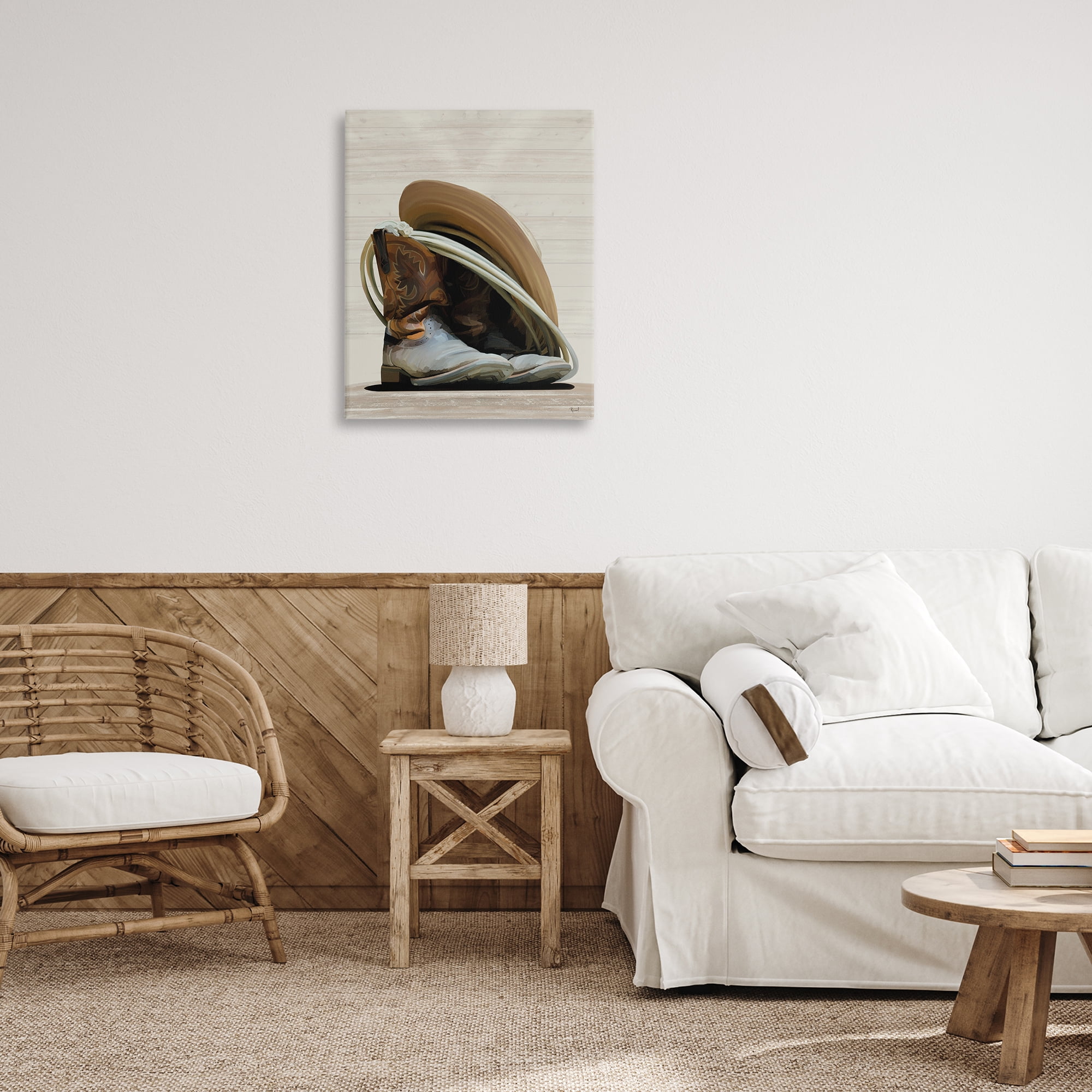 Stupell Industries Cowboy Gear on Beige Fashion Painting Wrapped Canvas Art Print Wall Art, 24 x 30
