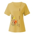 thumbnail image 4 of Oversized Tshirts for Women, Cotton Linen Crewneck Roll Up Floral Print Casual Blouse Top, Yellow 4XL, 4 of 5