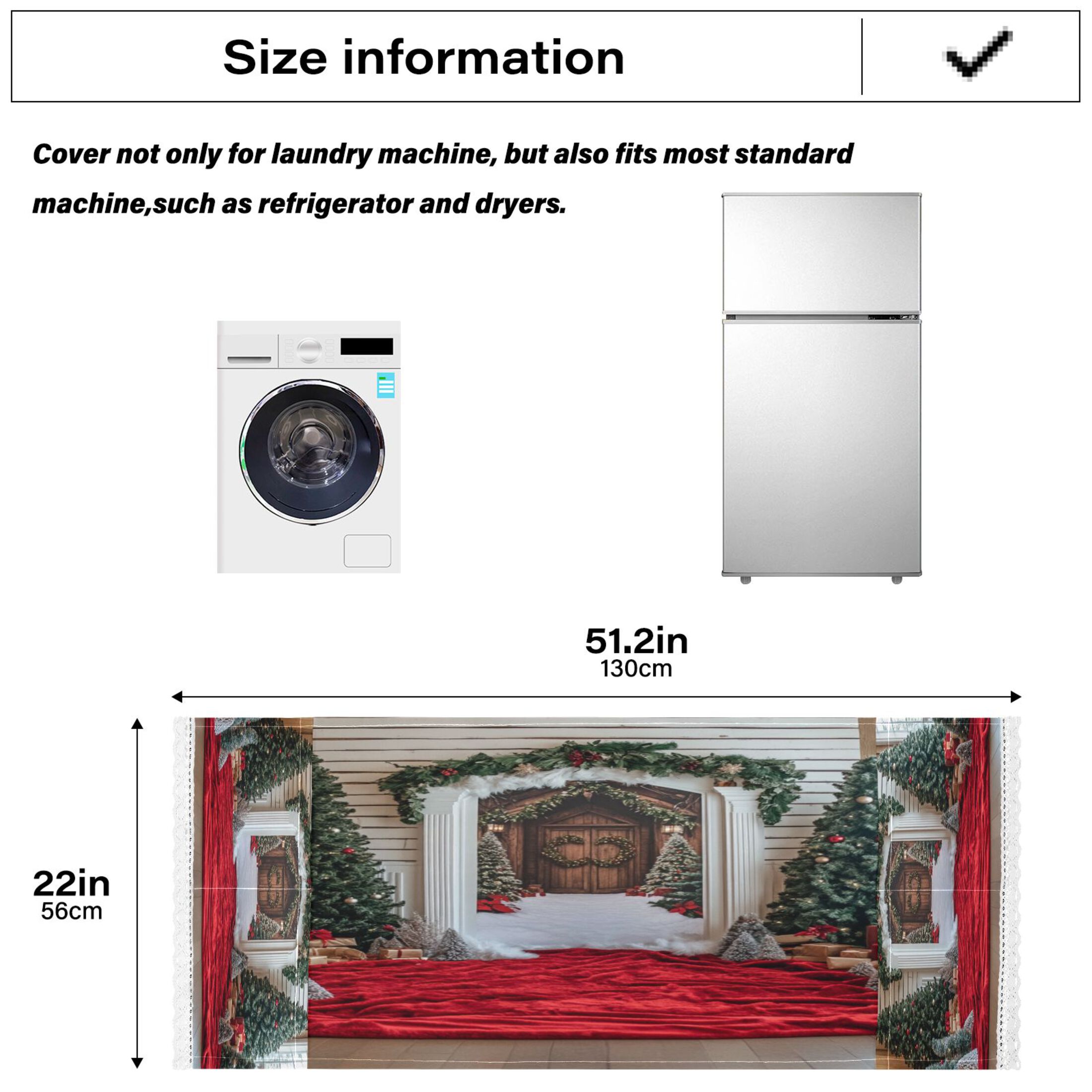 Christmas Door To DoorWasher and Dryer Covers Dust-Proof and Oil Resistant Fridge Cover with 4 Storage Pockets Washing Machine Top Cover for Laundry Kitchen Home 51.2 x 22 In