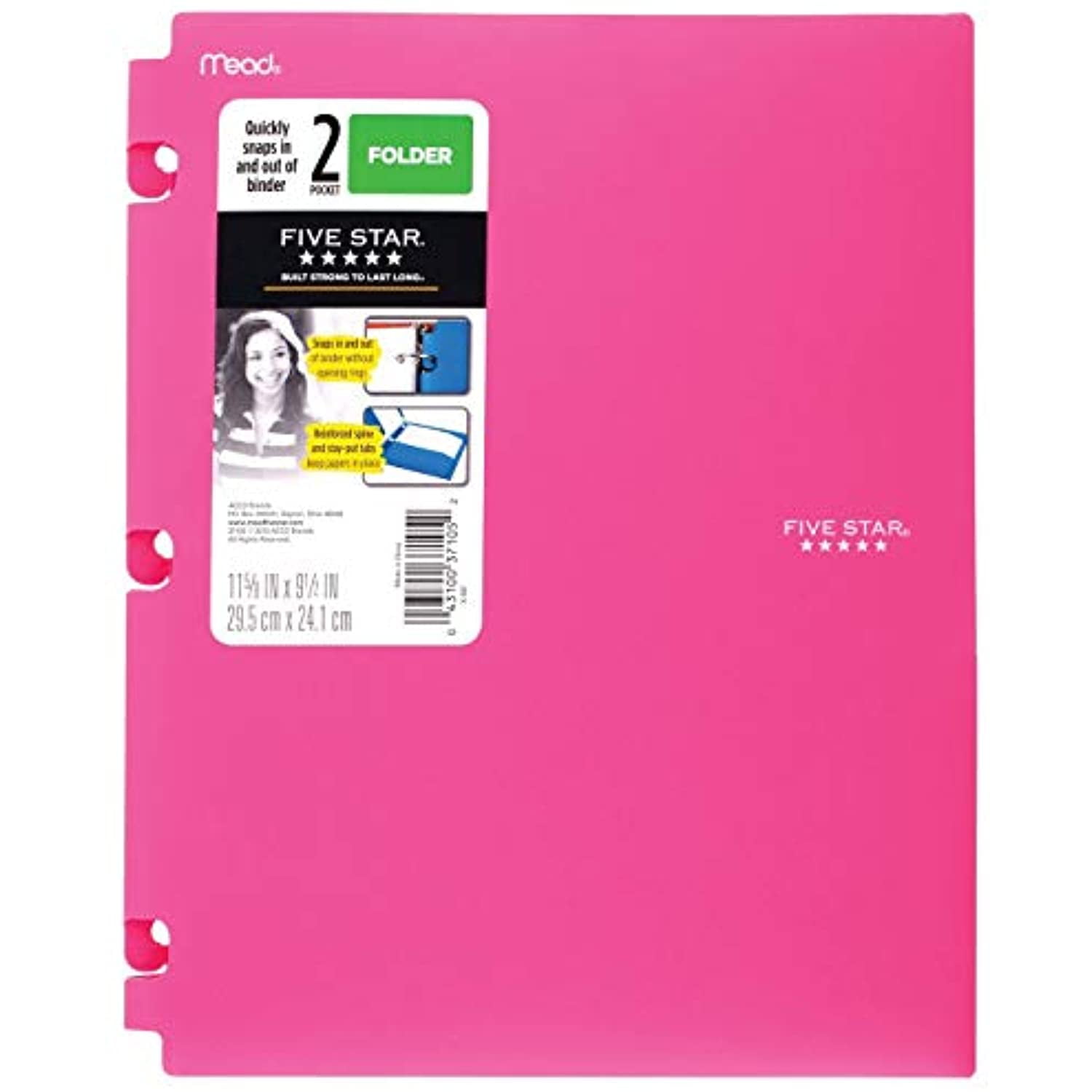 Snapin Plastic Folder for Binders 2 Pocket Five Star/Dimensions 9.5