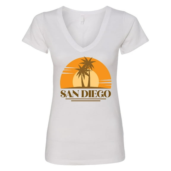 Inktastic San Diego California Retro Sunset Women's V-Neck T-Shirt
