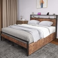 thumbnail image 6 of Uforic Brown Queen-Sized Metal Bed with Wooden Headboard,Charging Station, Four Storage Drawers, Perfect for Adults, 6 of 6