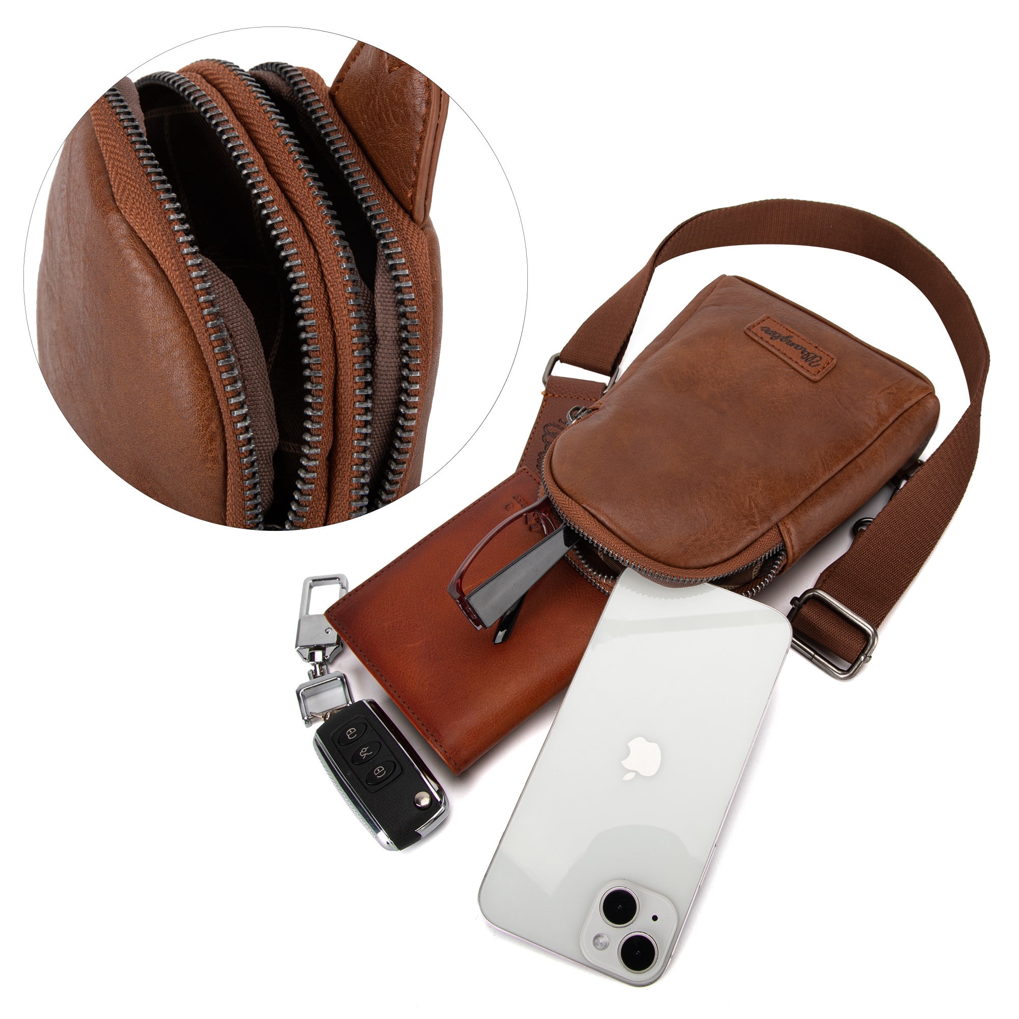 Wrangler Crossbody Sling Bags for Women Cross Body Fanny Pack Purse with Detachable Strap Zipper 7.5 "H, Brown