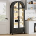 thumbnail image 2 of Gurexl Arched Display Cabinet with LED Lights, 71"Bookcase with Adjustable Shelves, Modern Storage Organizers with Glass Door, Kitchen Pantry Cabinet with Solid Wood legs for Living Room(Black), 2 of 9