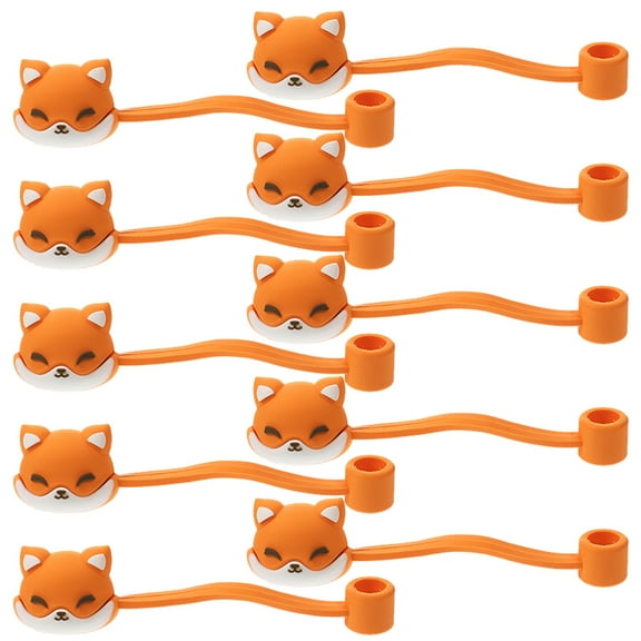 WRITWAA 10pcs Reusable Straw Toppers Silicone Decorate Drinking Cups and Straws Orange