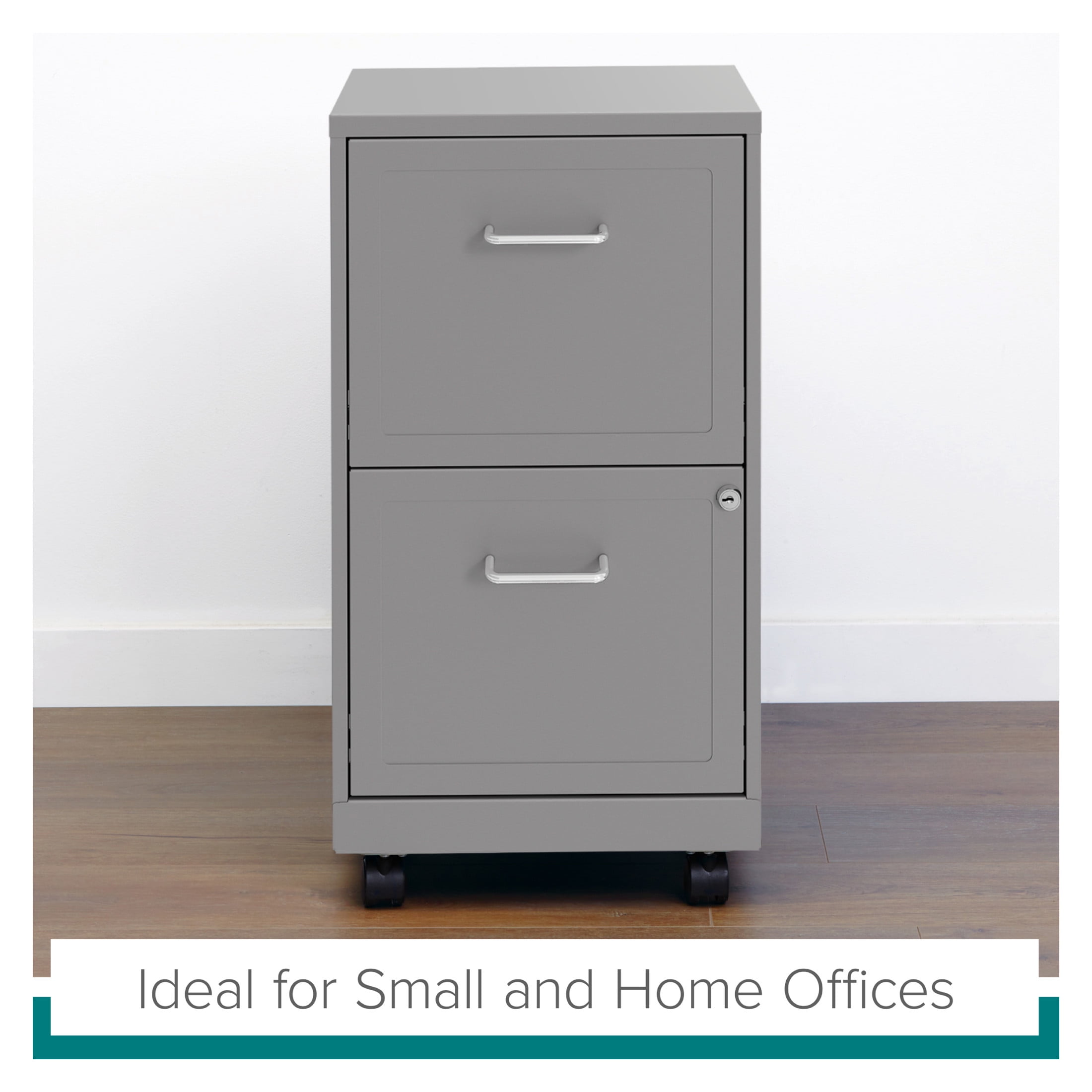 Space Solutions 18" Deep 2 Drawer Mobile Letter Width Vertical File Cabinet, Silver